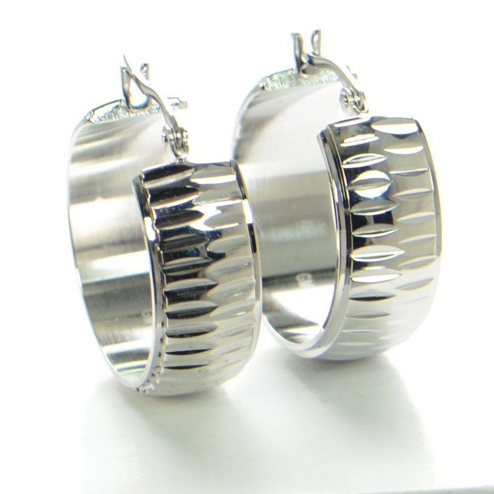 Steel by Design Stainless Steel Diamond Cut Wide Hoop Earrings